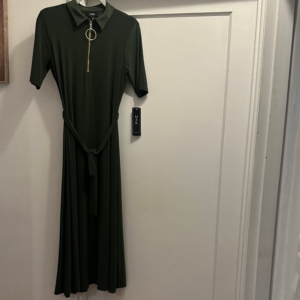 MSK Forest Green Long Sleeve Dress with Belt